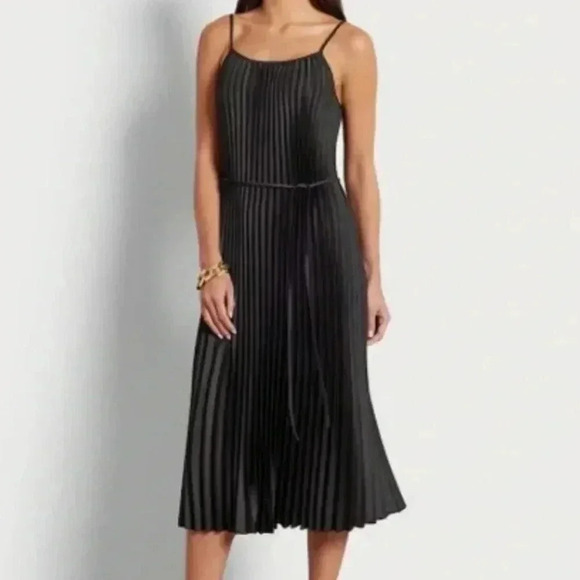 Sam Edelman Black Satin Pleated Dress Size Medium - Picture 1 of 5